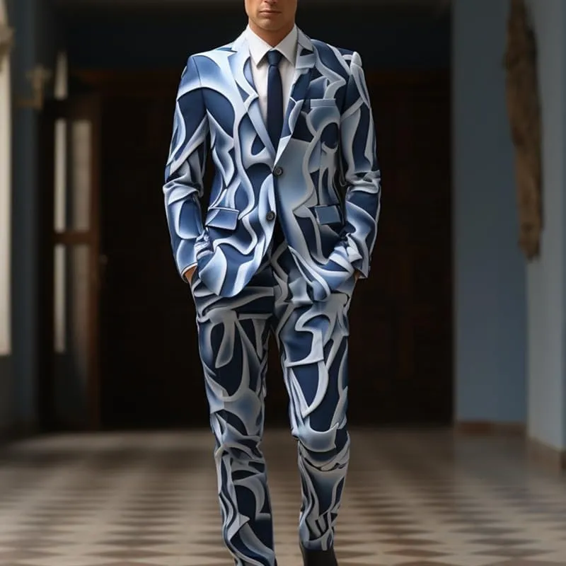 2 Piece Slim Fit Tuxedo Suits for Men Colorful Printed Party Blazer Pants Set