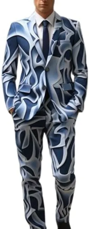 2 Piece Slim Fit Tuxedo Suits for Men Colorful Printed Party Blazer Pants Set