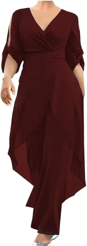 2 Pieces Pants Suits Mother of The Bride Lace Appliques Chiffon Formal Wedding Grooms Dresses