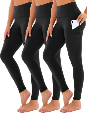 3 Pack Yoga Pants with Pockets for Women, Tummy Control Black Compression Gym Workout Leggings