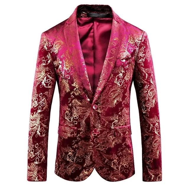 Aidase Boutique Fashion Gold Blazer New Bronzing Mens Slim Fit Suit Jacket Men Wedding Nightclub Stage Party Dress Plus Size S-5XL