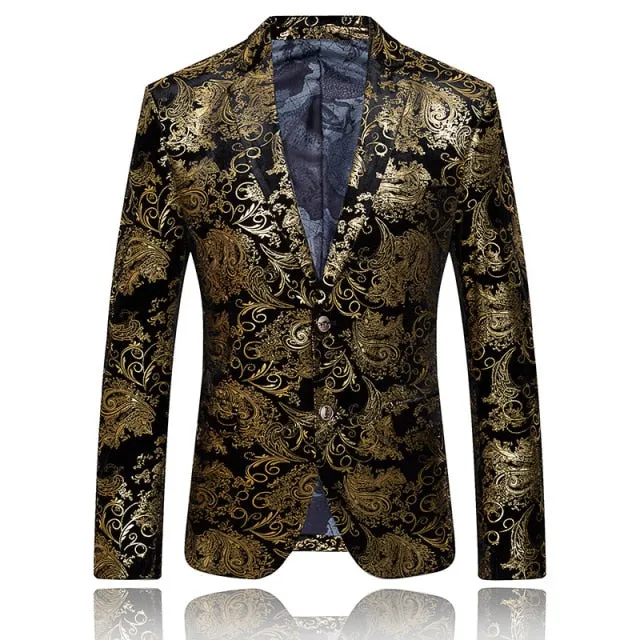 Aidase Boutique Fashion Gold Blazer New Bronzing Mens Slim Fit Suit Jacket Men Wedding Nightclub Stage Party Dress Plus Size S-5XL