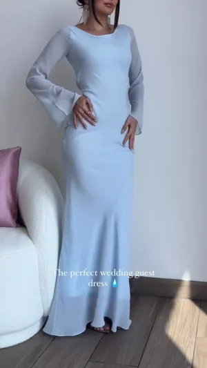 Attire Studio - Sky Blue Chiffon Dress with Attached Long Belt (032)
