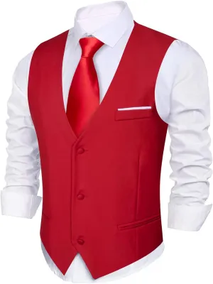 Barry.Wang Mens Formal Suit Vest Slim Fit V-neck 2 Pockets Wedding Party Dress Waistcoat