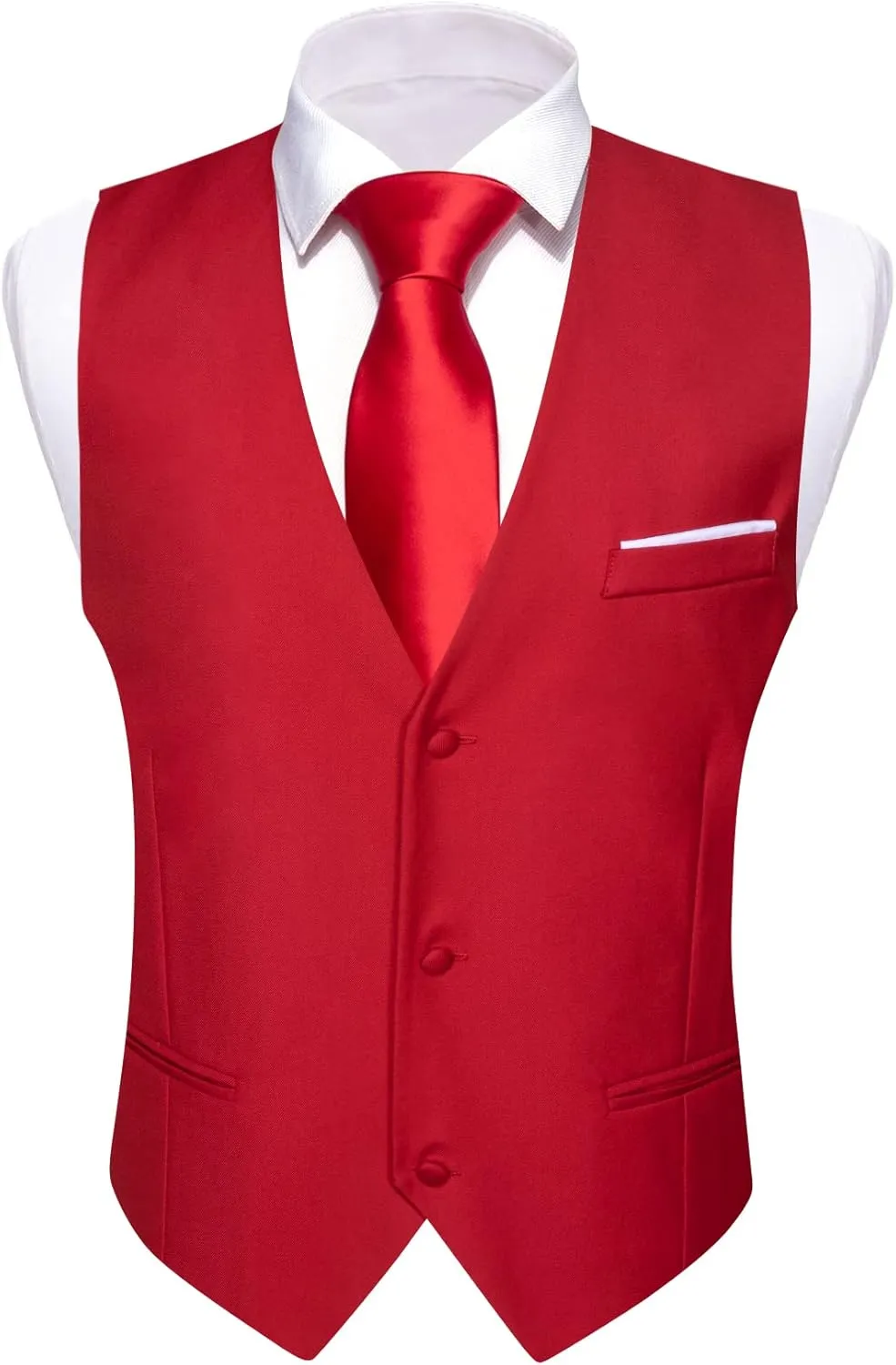 Barry.Wang Mens Formal Suit Vest Slim Fit V-neck 2 Pockets Wedding Party Dress Waistcoat