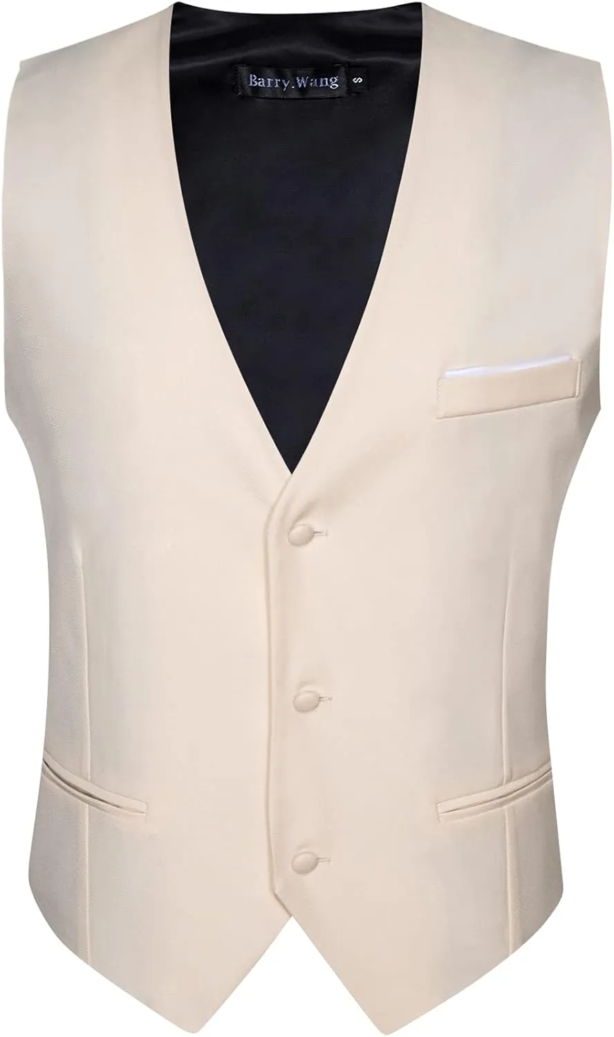 Barry.Wang Mens Formal Suit Vest Slim Fit V-neck 2 Pockets Wedding Party Dress Waistcoat
