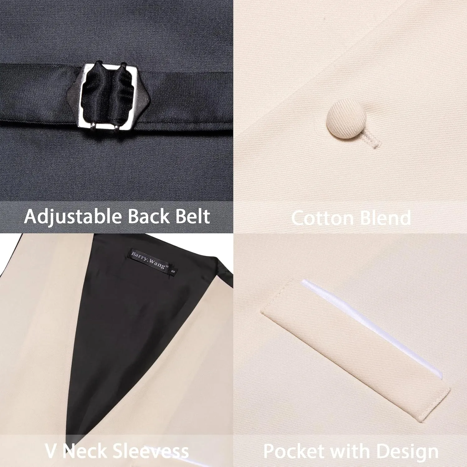 Barry.Wang Mens Formal Suit Vest Slim Fit V-neck 2 Pockets Wedding Party Dress Waistcoat