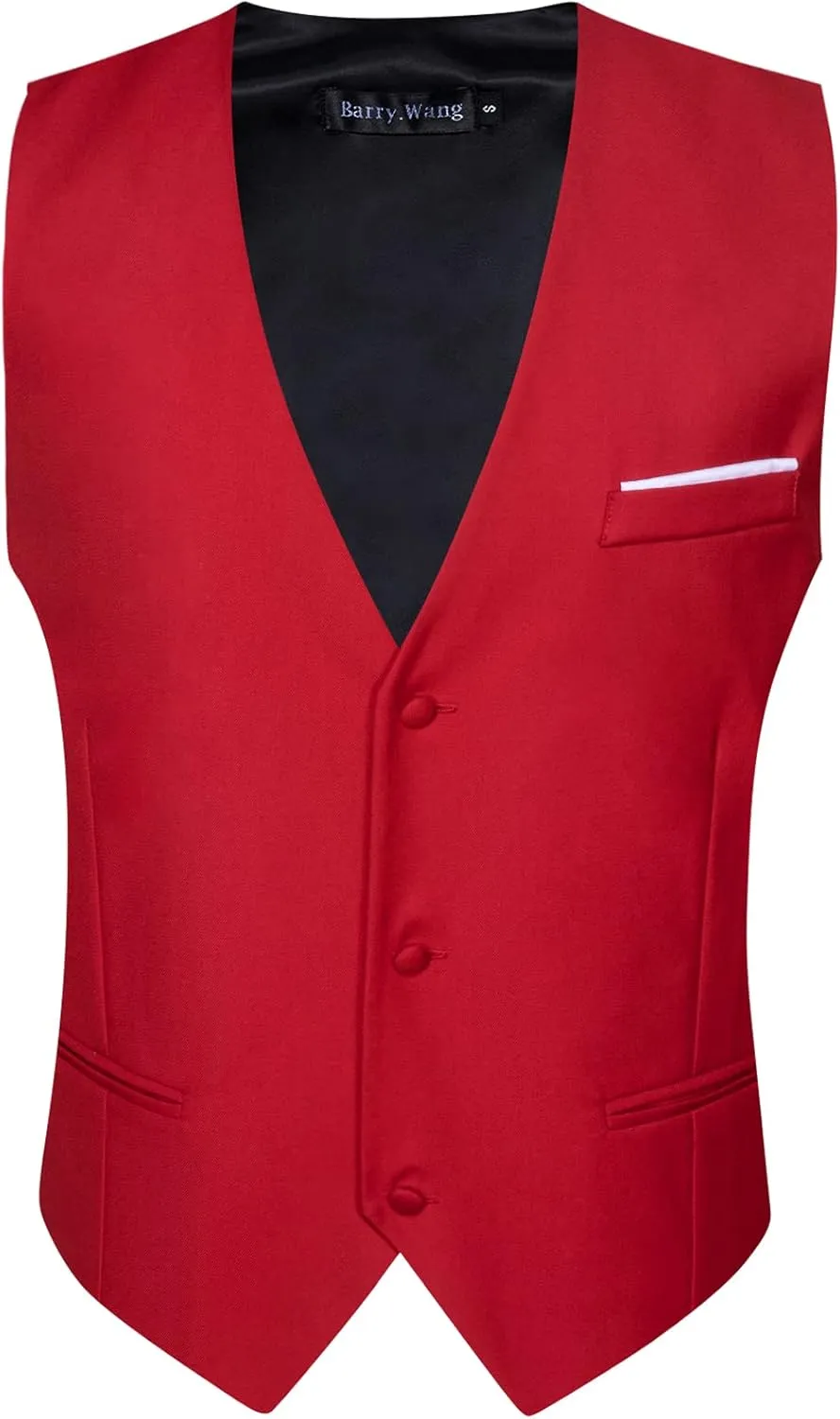 Barry.Wang Mens Formal Suit Vest Slim Fit V-neck 2 Pockets Wedding Party Dress Waistcoat