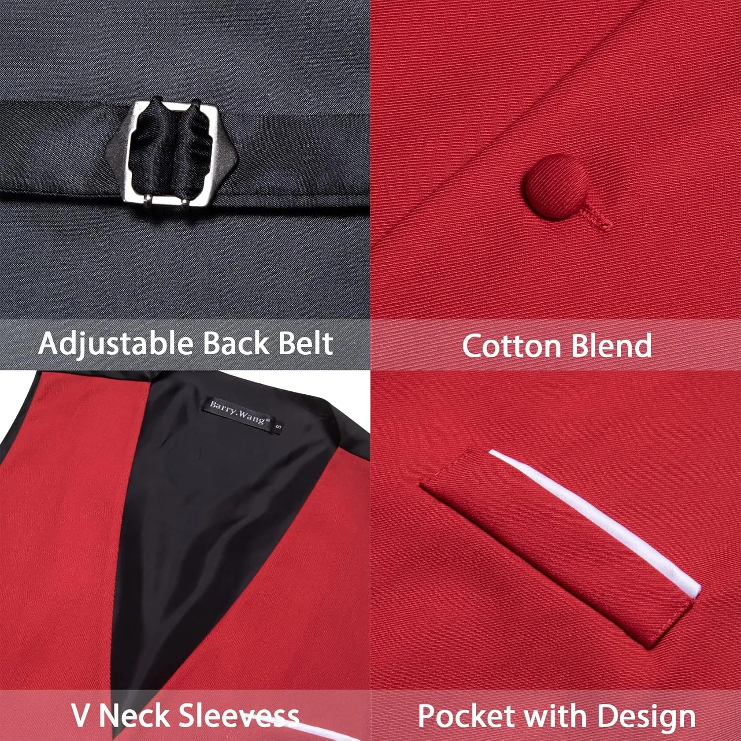 Barry.Wang Mens Formal Suit Vest Slim Fit V-neck 2 Pockets Wedding Party Dress Waistcoat