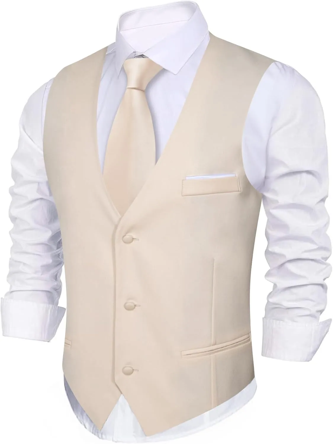 Barry.Wang Mens Formal Suit Vest Slim Fit V-neck 2 Pockets Wedding Party Dress Waistcoat