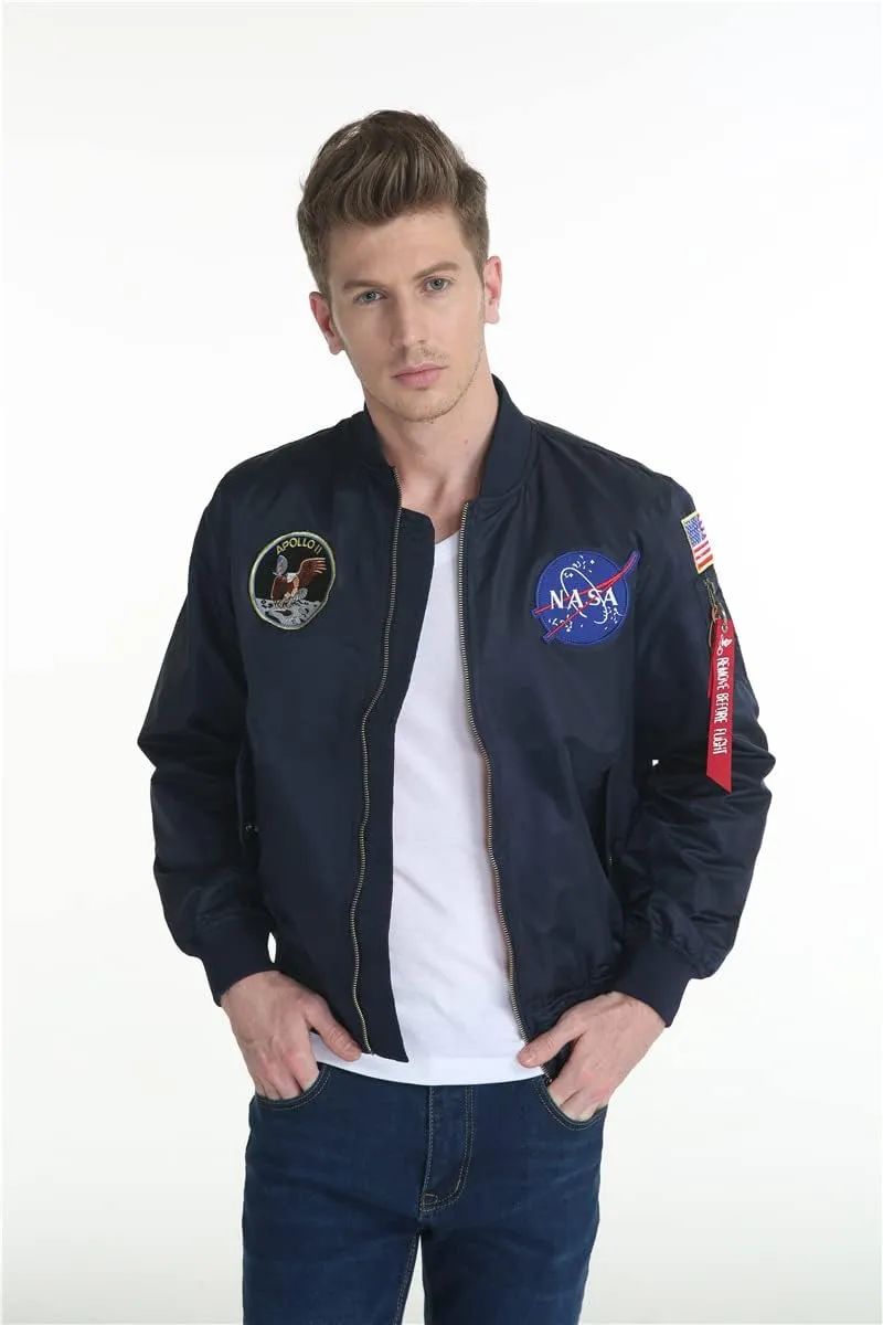 Big pocket jacket Men Slim fit NASA letter printing National flag armband Bomber jacket