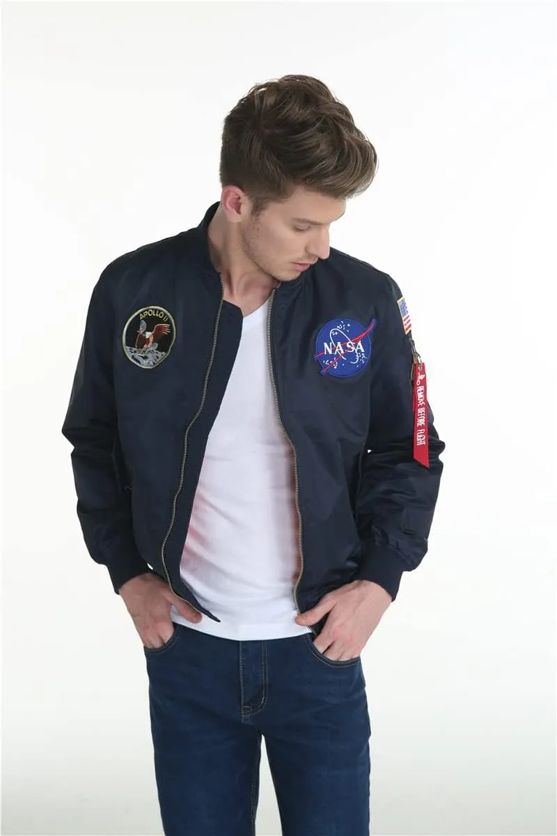 Big pocket jacket Men Slim fit NASA letter printing National flag armband Bomber jacket