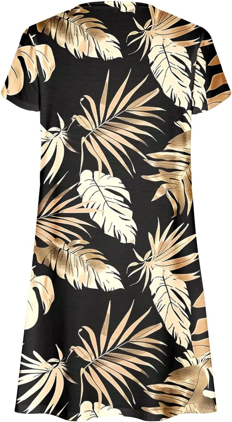 Boho Dresses for Women Summer Floral Print Short Sleeve Crew Neck Mini Dress 2025 Casual Beach A Line Flowy Sundress
