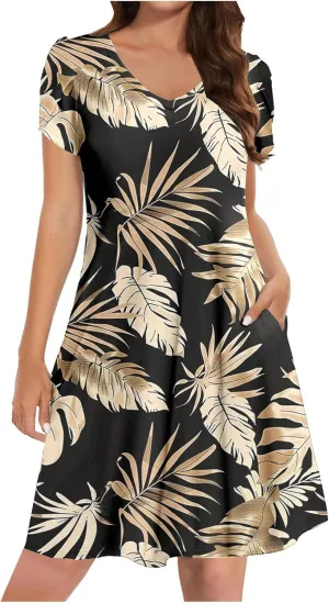Boho Dresses for Women Summer Floral Print Short Sleeve Crew Neck Mini Dress 2025 Casual Beach A Line Flowy Sundress