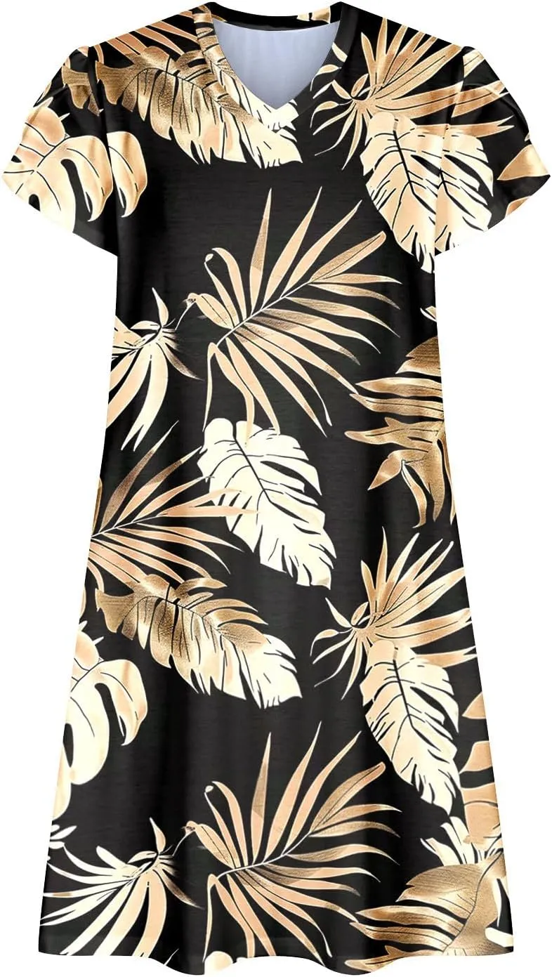Boho Dresses for Women Summer Floral Print Short Sleeve Crew Neck Mini Dress 2025 Casual Beach A Line Flowy Sundress
