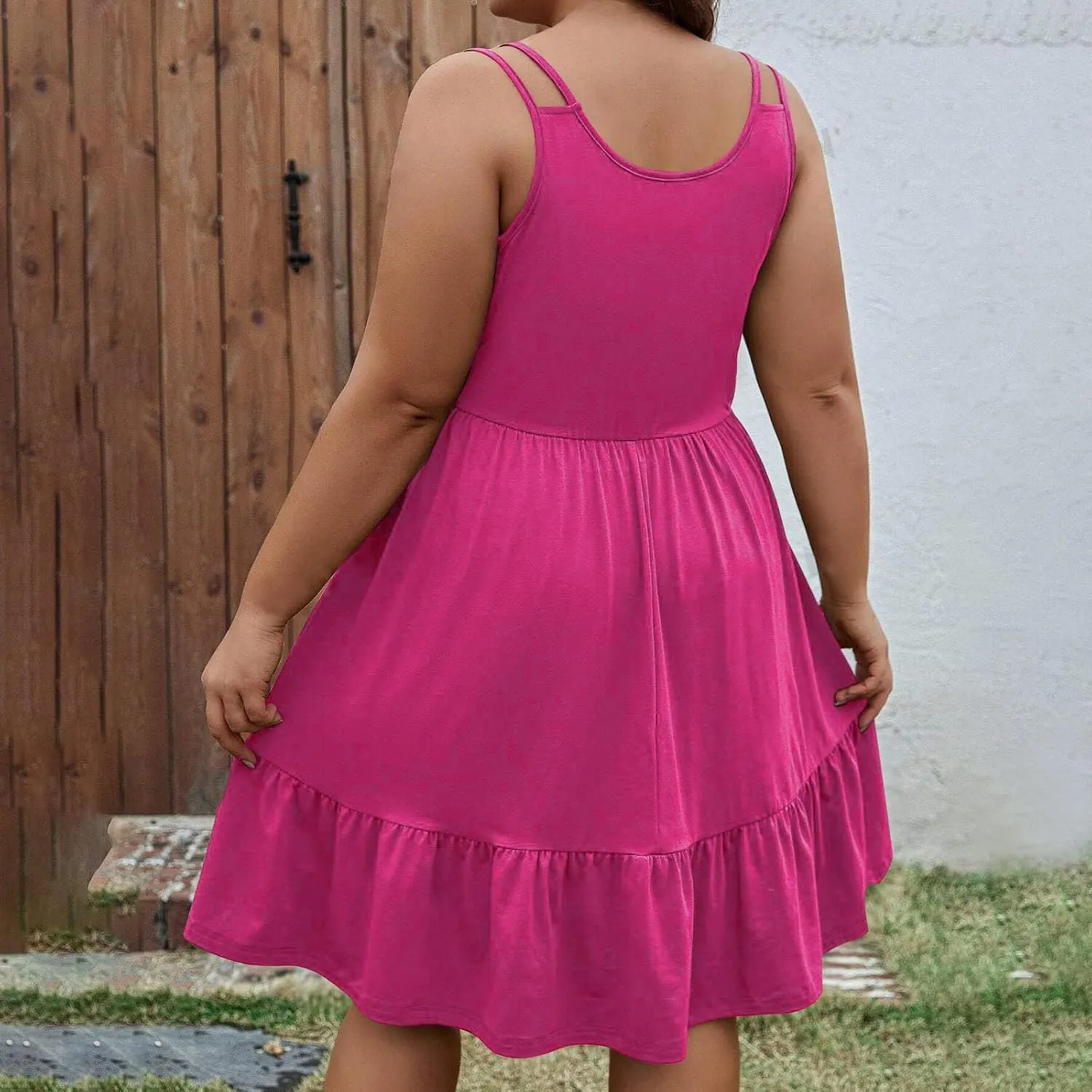 Borniu Women Casual Summer Beach Dresses Plus Size Sundress Scoop Neck Solid Flowy Swing Tank Sleeveless Mid-Length Dress