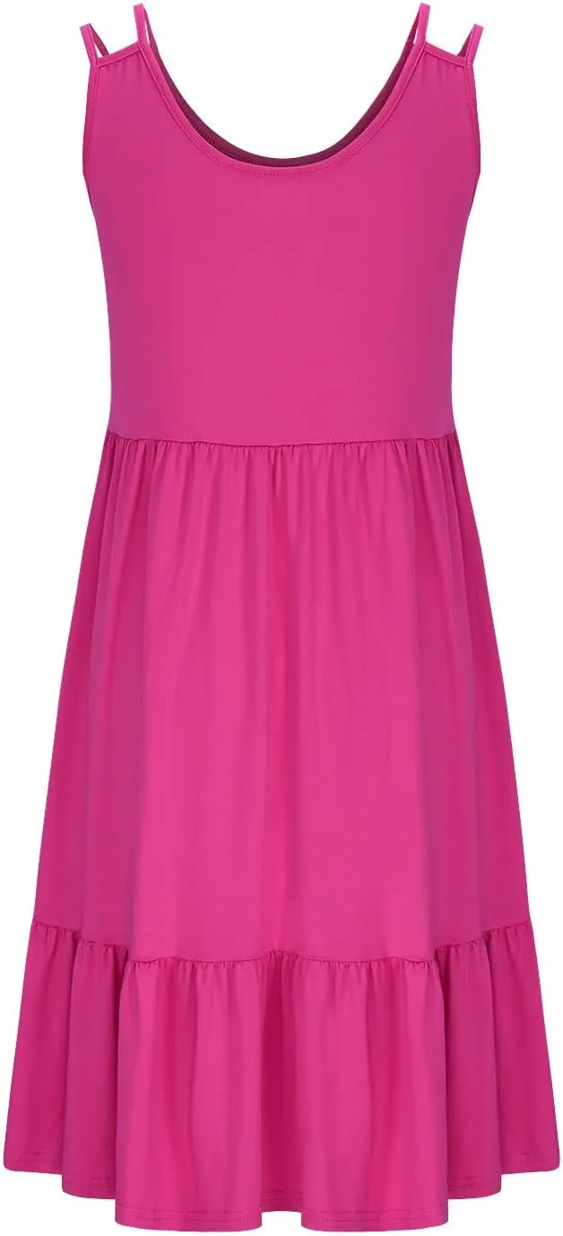 Borniu Women Casual Summer Beach Dresses Plus Size Sundress Scoop Neck Solid Flowy Swing Tank Sleeveless Mid-Length Dress