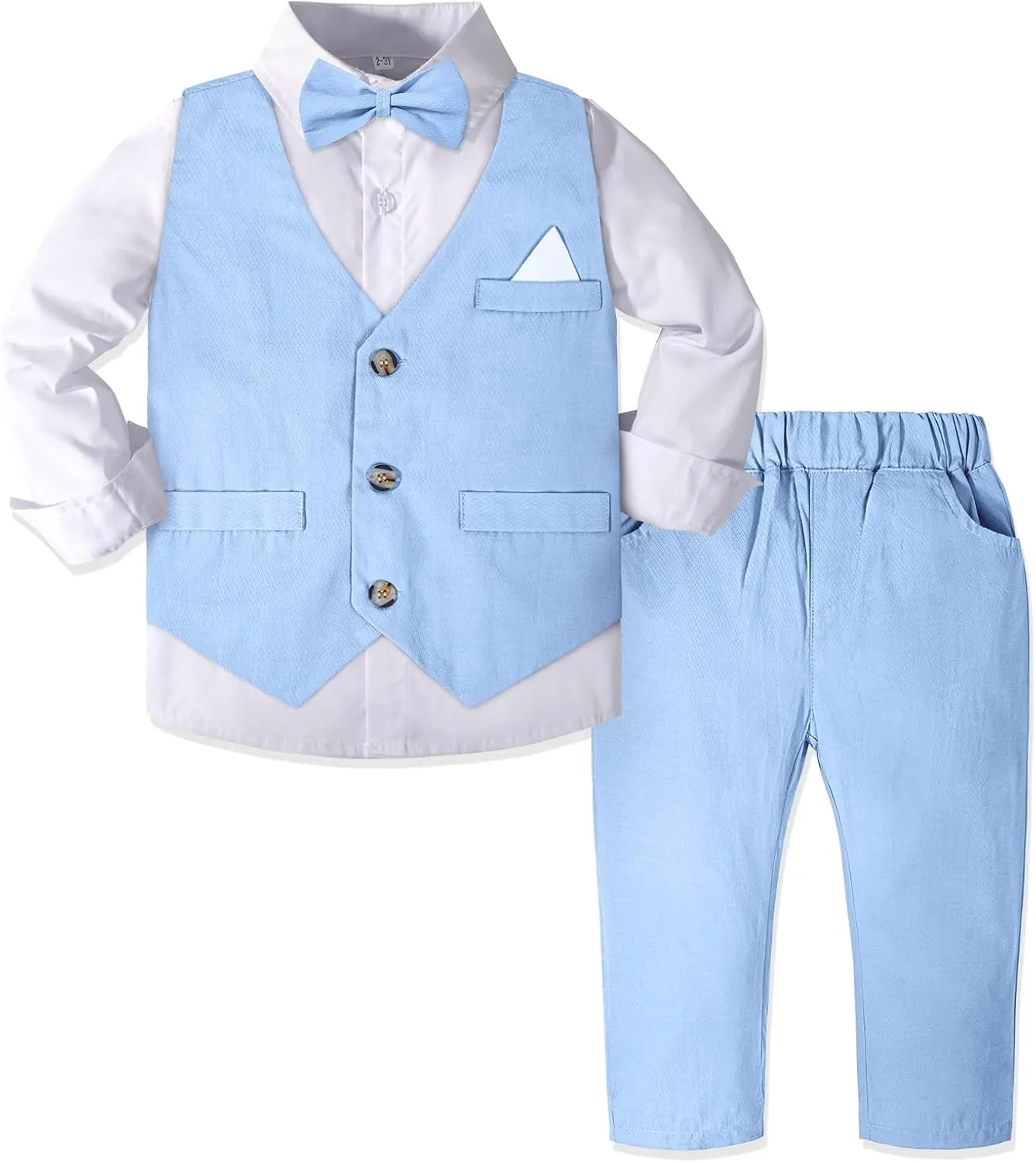Boys Suit Formal Set Kids Wedding Outfit Toddler Slim Fit Tuxedo 4 Pieces Vest,Shirt,Pants,Bow Tie for 2-7 Years