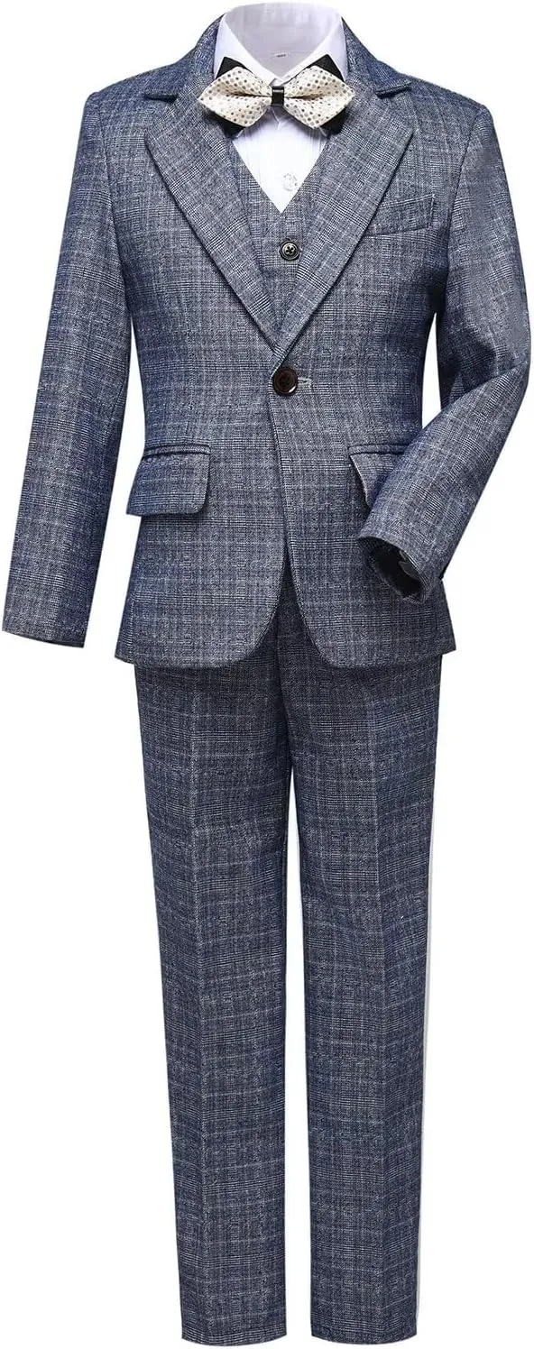 Boys Suit Plaid Stripes Suits for Boys 3 Piece Formal Wedding Outfit Slim Fit Suit Blazer Vest Pants Set