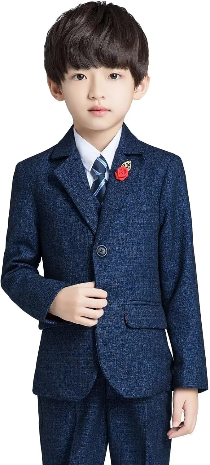 Boys Suit Plaid Stripes Suits for Boys 3 Piece Formal Wedding Outfit Slim Fit Suit Blazer Vest Pants Set