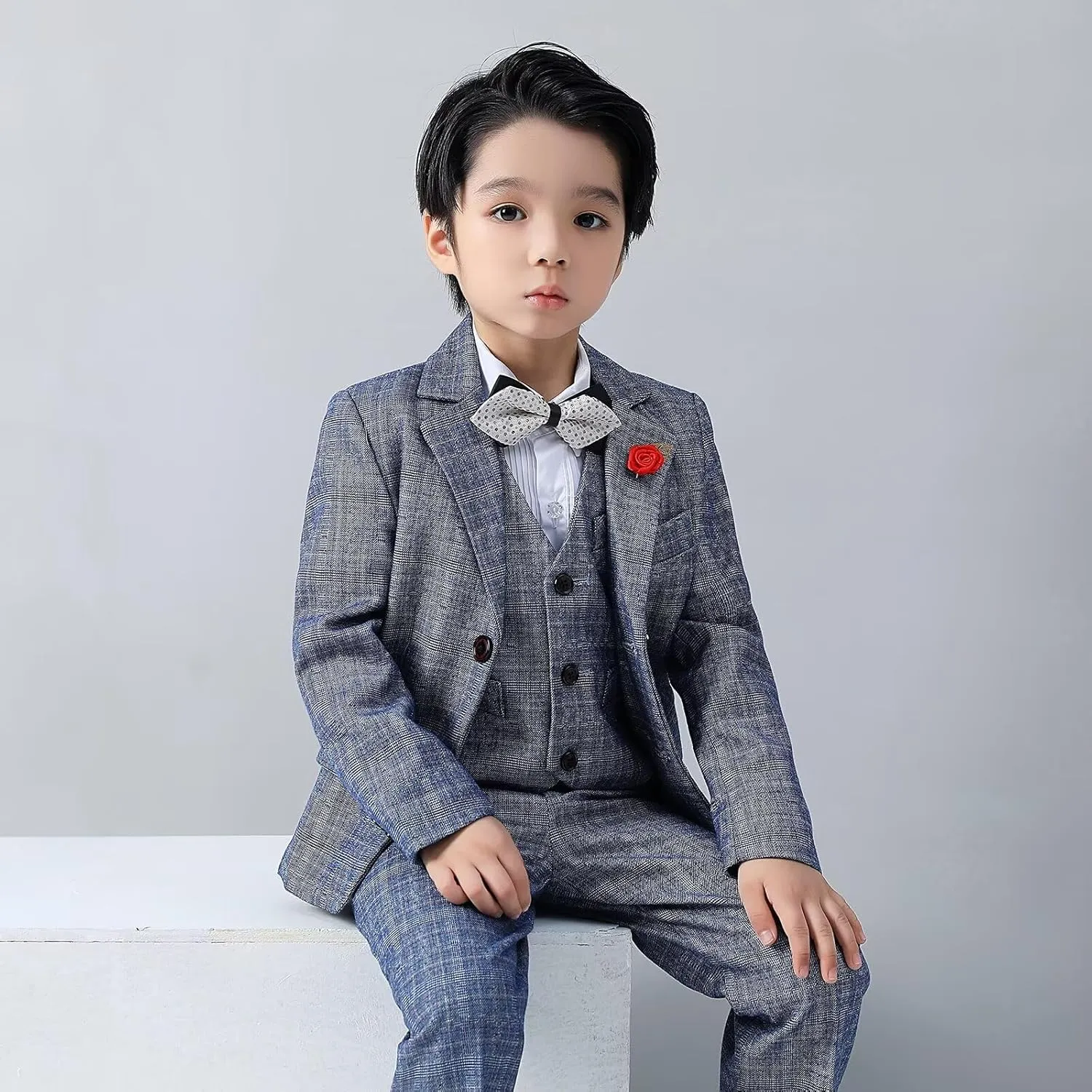 Boys Suit Plaid Stripes Suits for Boys 3 Piece Formal Wedding Outfit Slim Fit Suit Blazer Vest Pants Set