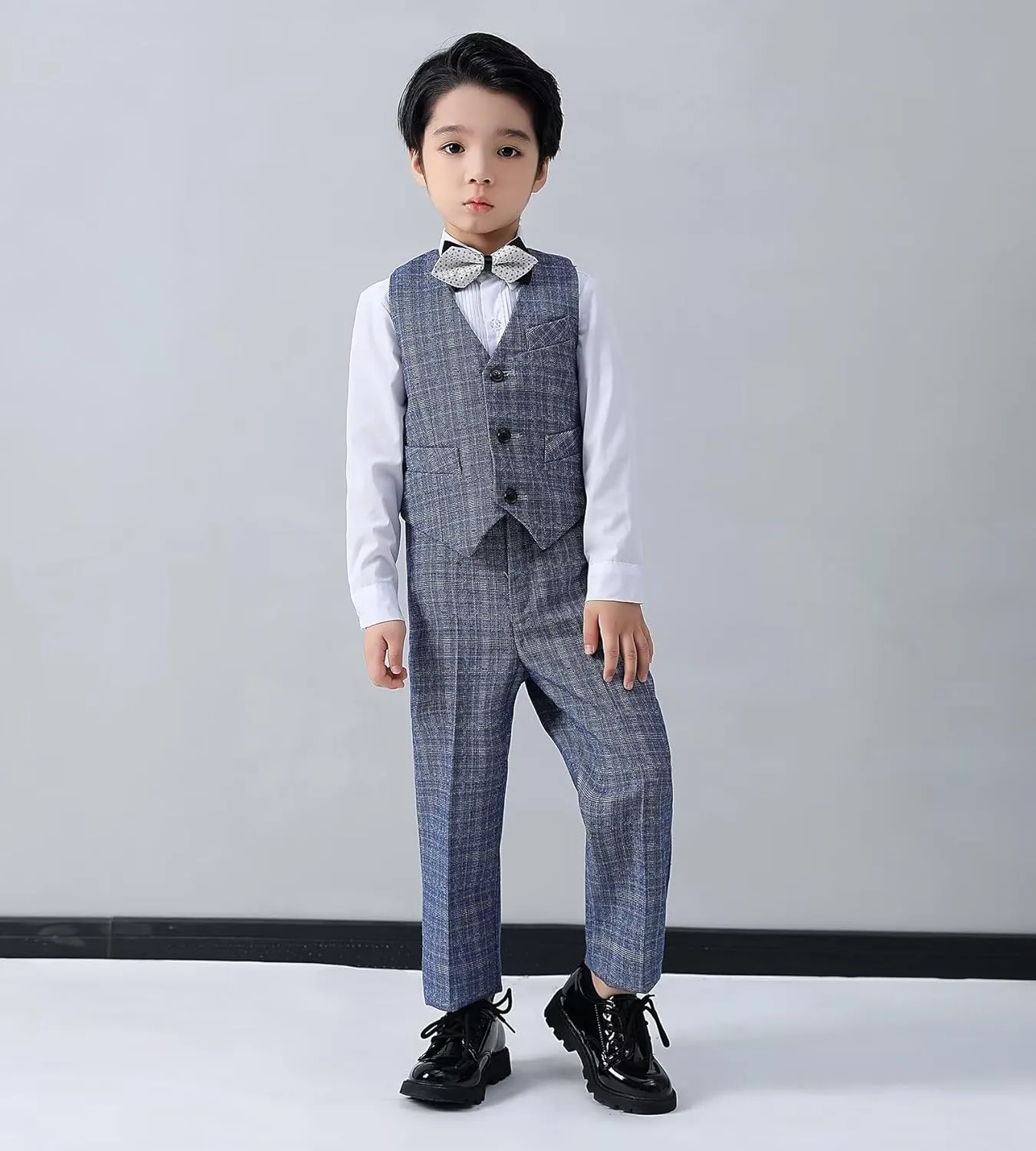 Boys Suit Plaid Stripes Suits for Boys 3 Piece Formal Wedding Outfit Slim Fit Suit Blazer Vest Pants Set