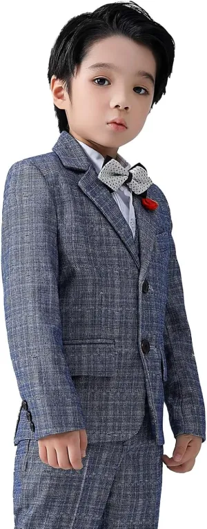 Boys Suit Plaid Stripes Suits for Boys 3 Piece Formal Wedding Outfit Slim Fit Suit Blazer Vest Pants Set