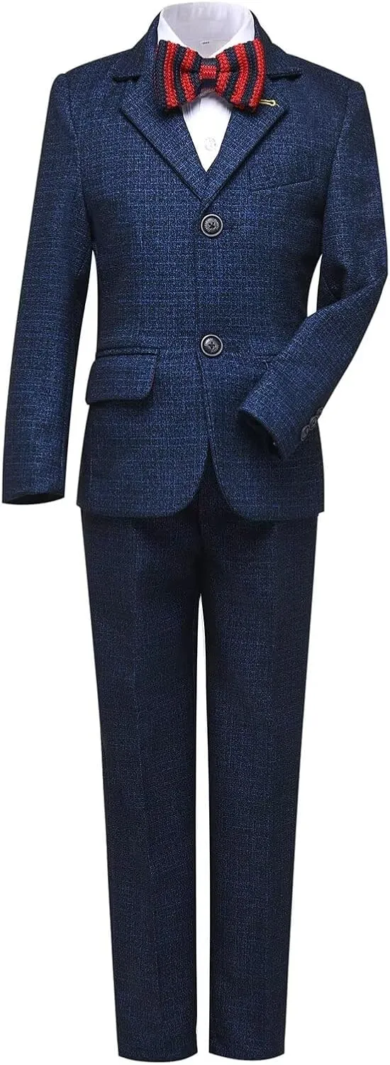 Boys Suit Plaid Stripes Suits for Boys 3 Piece Formal Wedding Outfit Slim Fit Suit Blazer Vest Pants Set