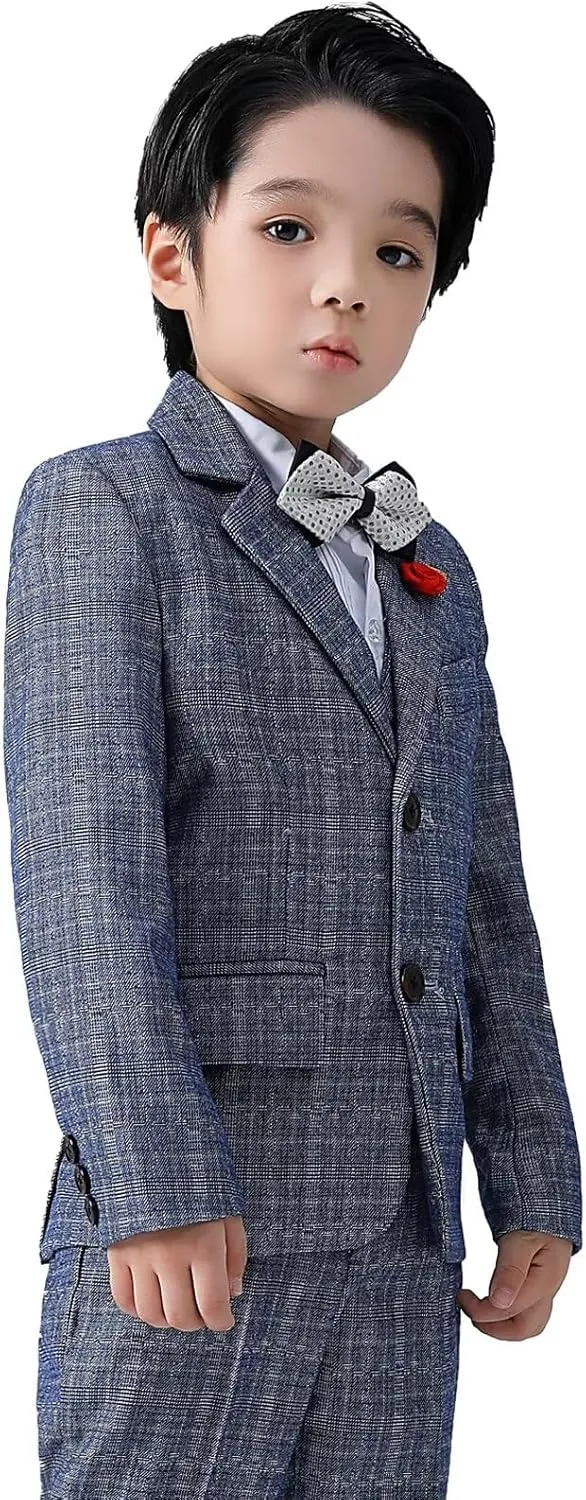 Boys Suit Plaid Stripes Suits for Boys 3 Piece Formal Wedding Outfit Slim Fit Suit Blazer Vest Pants Set