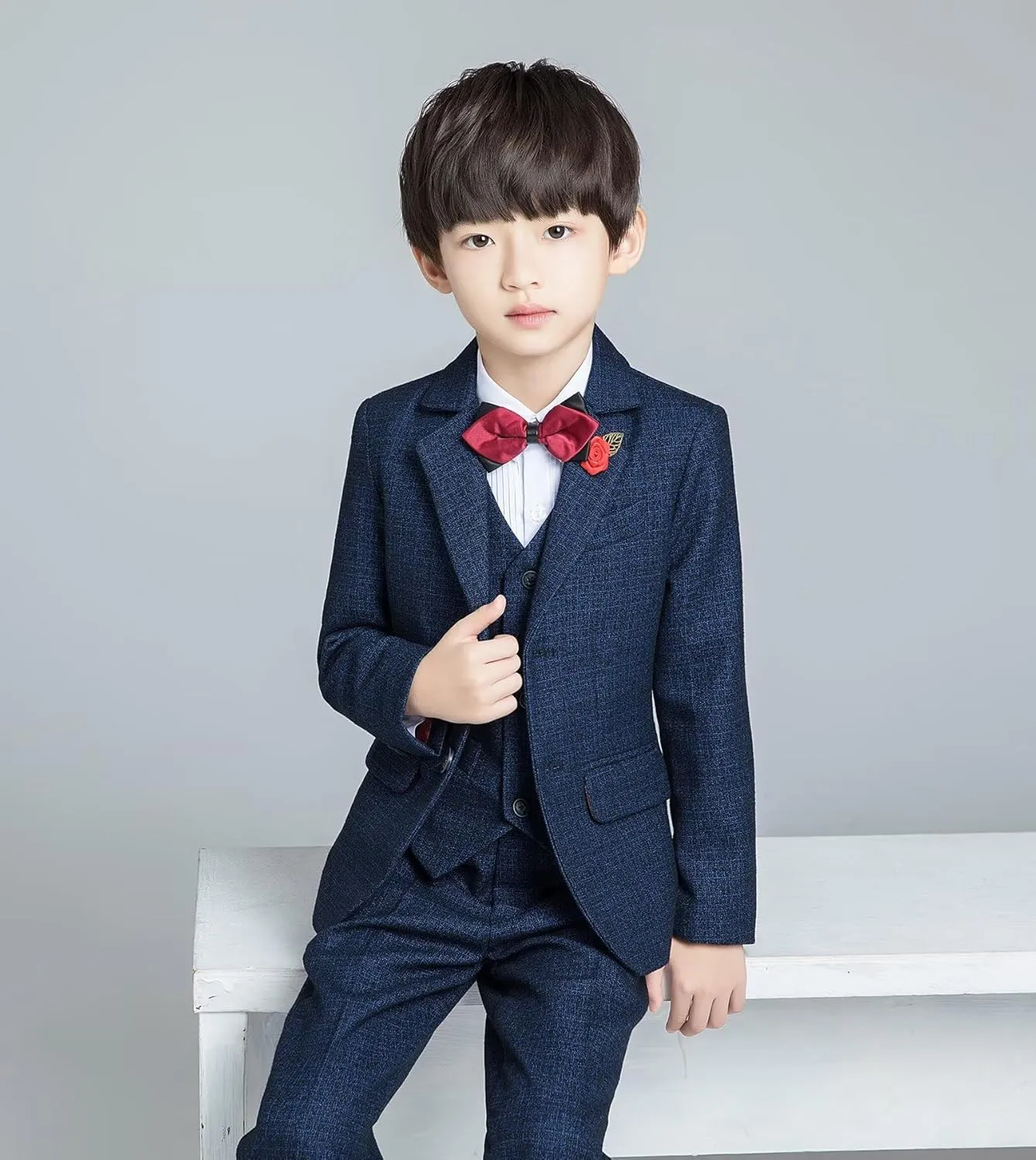 Boys Suit Plaid Stripes Suits for Boys 3 Piece Formal Wedding Outfit Slim Fit Suit Blazer Vest Pants Set