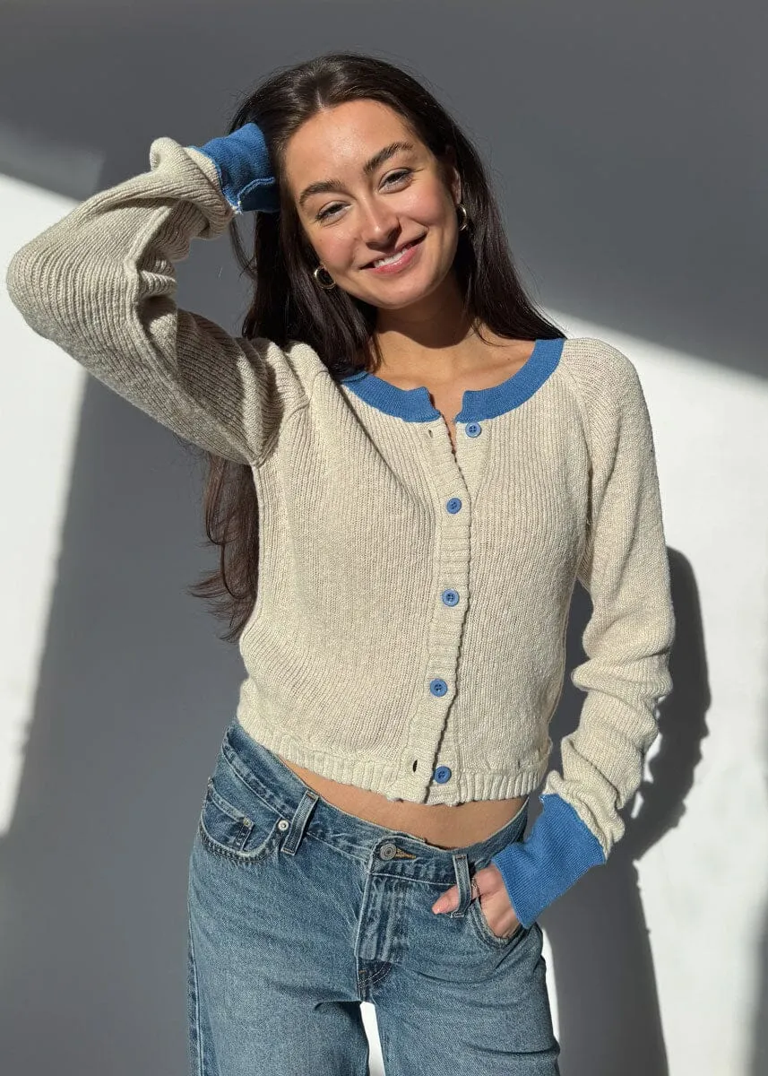 Cass Dual Knit Sweater - Taupe & Blue