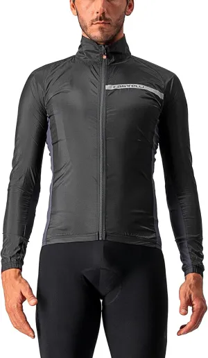 CASTELLI Men's Squadra Stretch Jacket, Windproof Zip Up Shell with High Collar for Road and Gravel Biking I Cycling - Light Black/Dark Gray - Small
