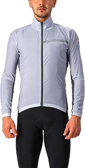 Castelli Men's Squadra Stretch Jacket, Windproof Zip Up Shell with High Collar for Road and Gravel Biking I Cycling - Silver Gray/Dark Gray - Large