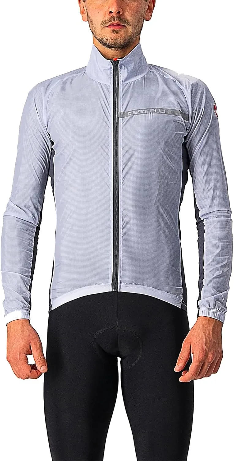 Castelli Men's Squadra Stretch Jacket, Windproof Zip Up Shell with High Collar for Road and Gravel Biking I Cycling - Silver Gray/Dark Gray - Large