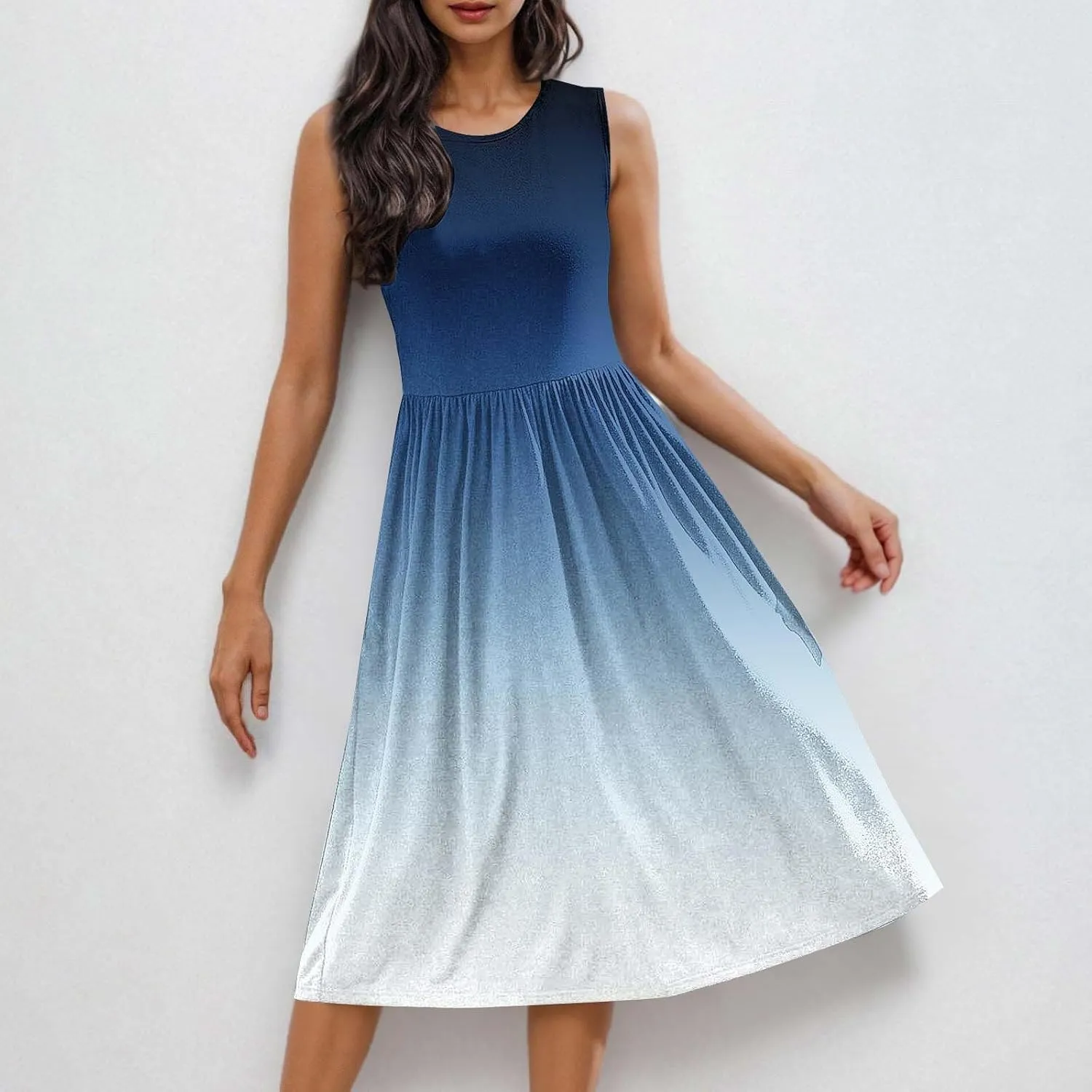 Casual Dresses for Women Summer Sleeveless Tie Dye Sundresses Empire Waist Midi Tank Dresses with Pockets 2025