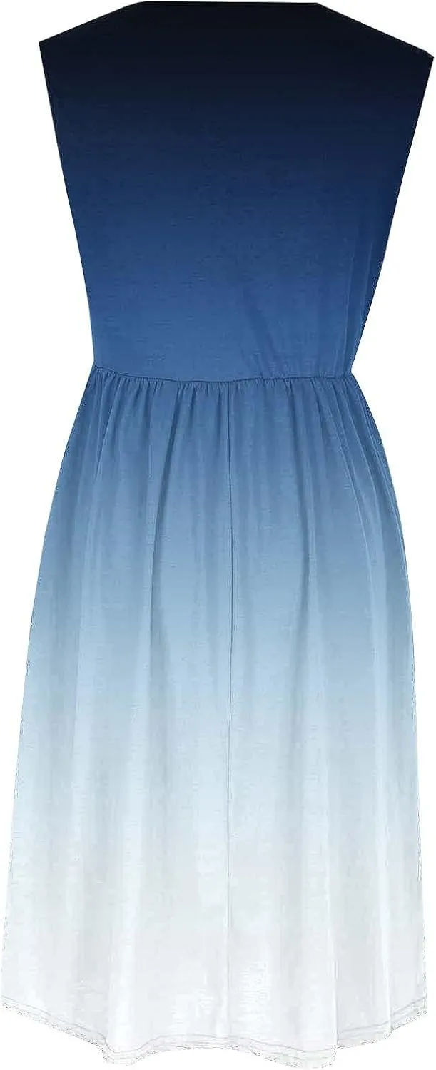 Casual Dresses for Women Summer Sleeveless Tie Dye Sundresses Empire Waist Midi Tank Dresses with Pockets 2025