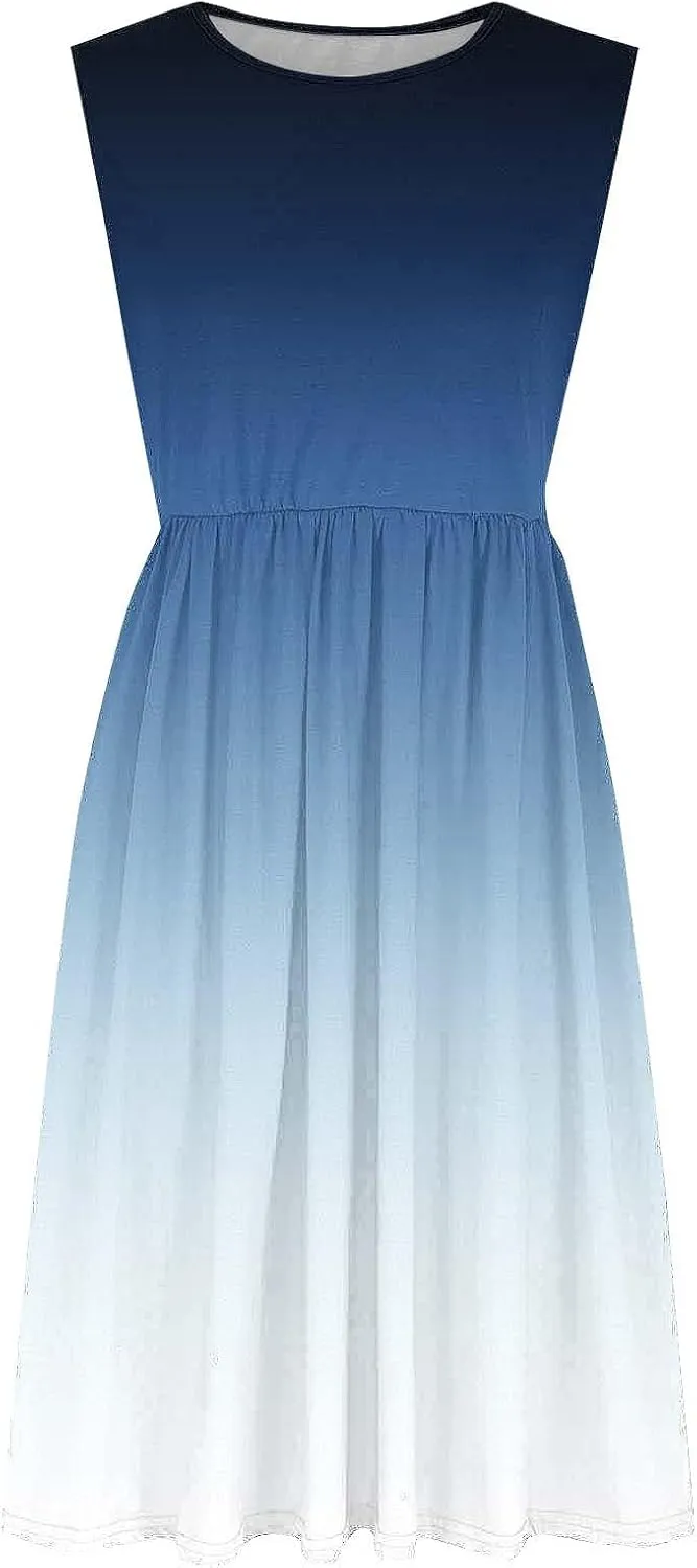 Casual Dresses for Women Summer Sleeveless Tie Dye Sundresses Empire Waist Midi Tank Dresses with Pockets 2025