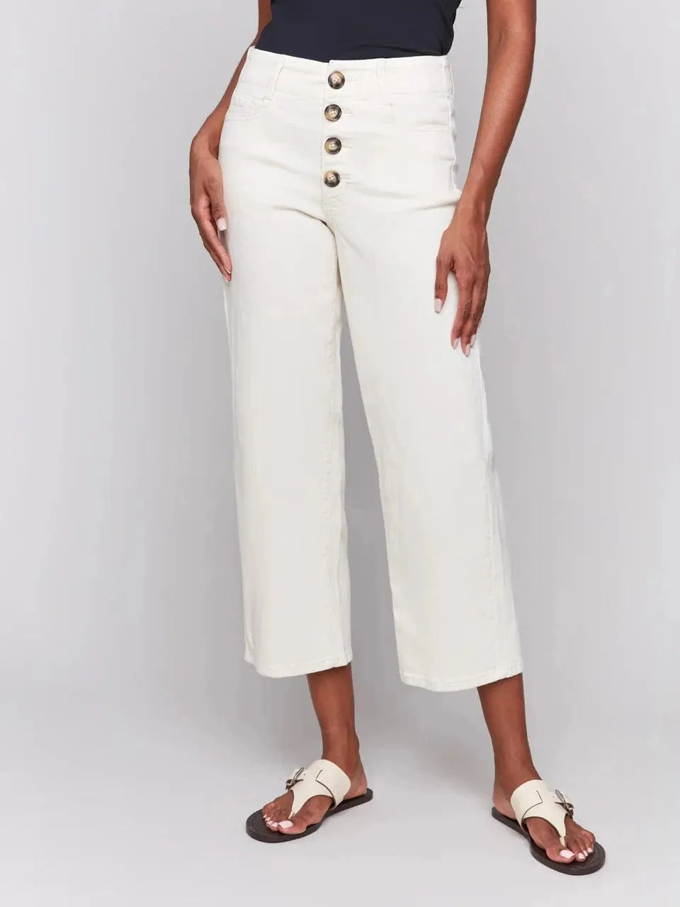 Charlie B Natural Flex Front Button Fly Straight Crop Leg Pant - C5623