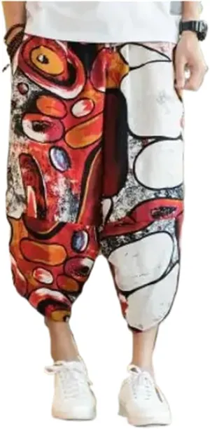 Chinese Style Harem Pants Men Summer Casual Mens Streetwear Cotton Striped -Length Trousers s6 S