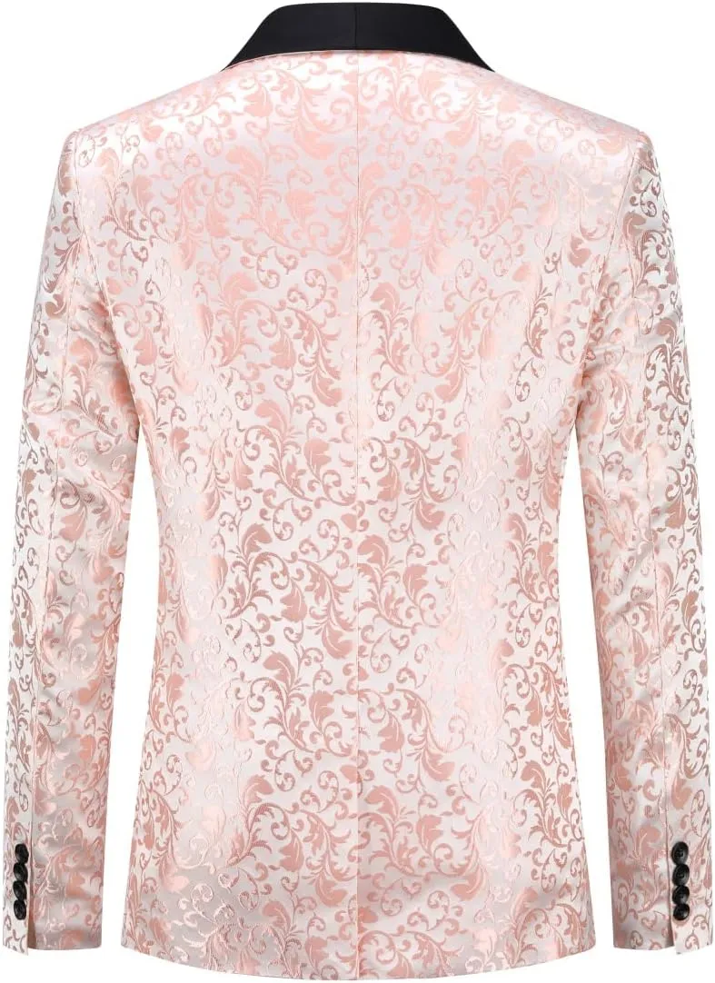 Cloudstyle Mens 2 Piece Floral Jacquard Dress Suit Set 1 Button Print Dinner Jacket Pants