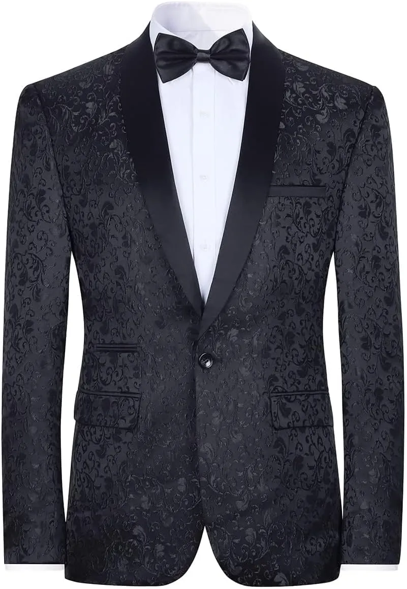 Cloudstyle Mens 2 Piece Floral Jacquard Dress Suit Set 1 Button Print Dinner Jacket Pants
