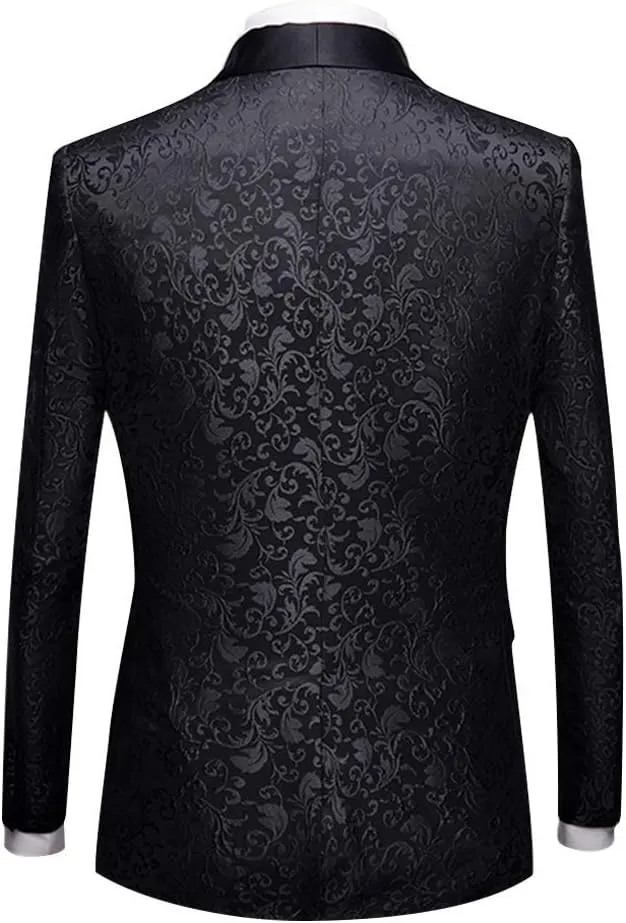 Cloudstyle Mens 2 Piece Floral Jacquard Dress Suit Set 1 Button Print Dinner Jacket Pants