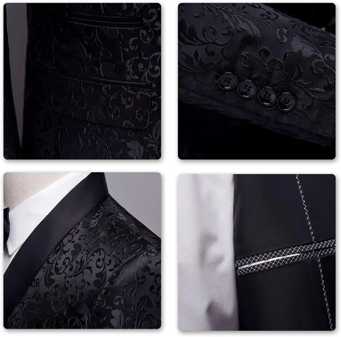 Cloudstyle Mens 2 Piece Floral Jacquard Dress Suit Set 1 Button Print Dinner Jacket Pants