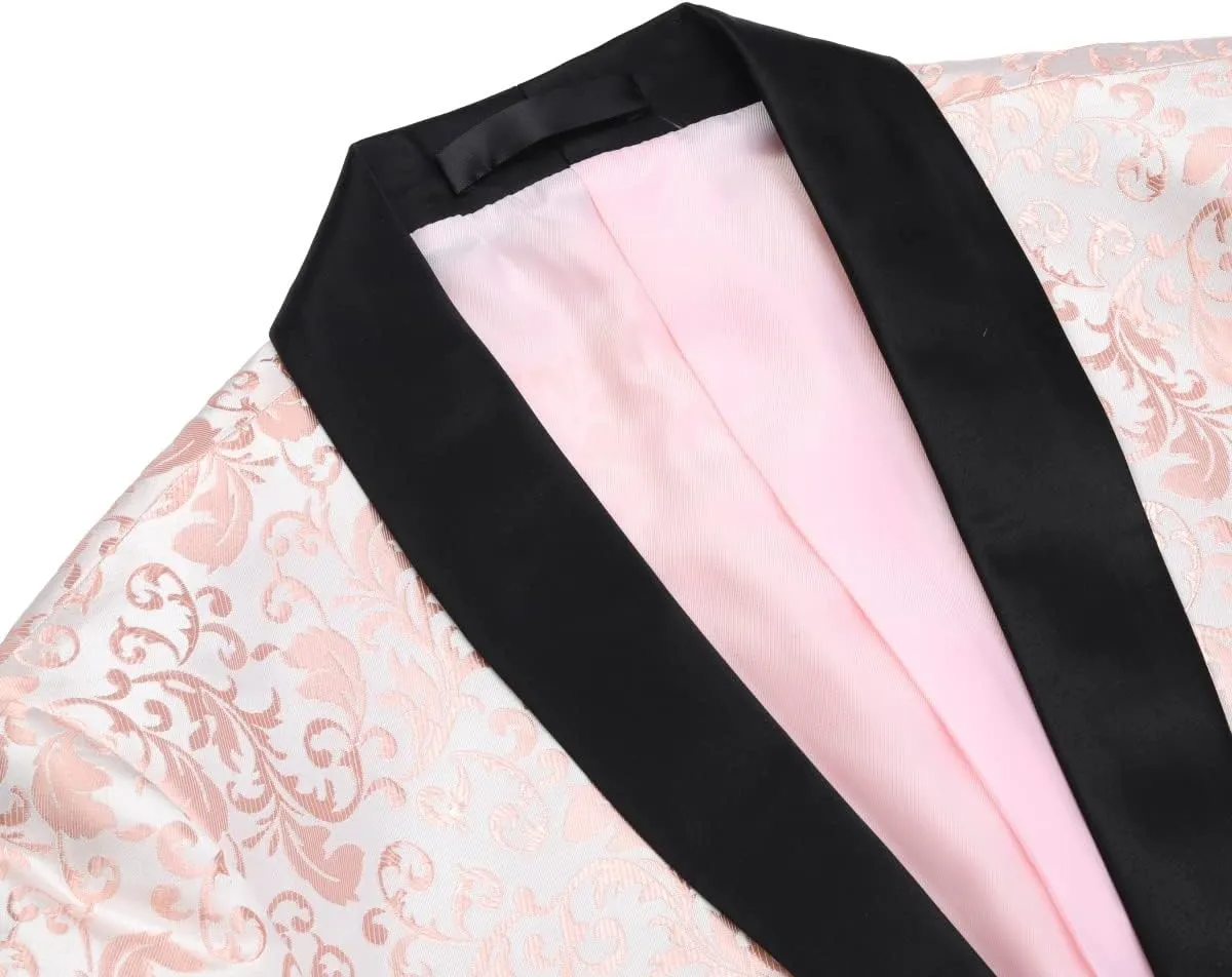 Cloudstyle Mens 2 Piece Floral Jacquard Dress Suit Set 1 Button Print Dinner Jacket Pants