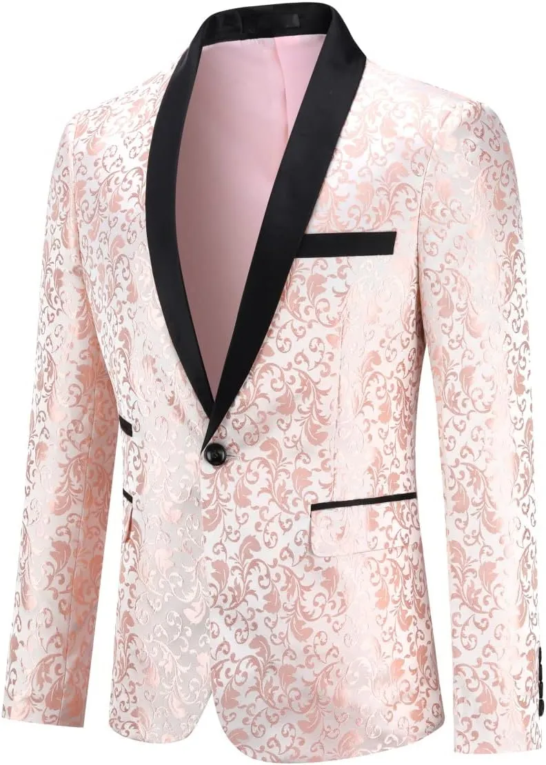 Cloudstyle Mens 2 Piece Floral Jacquard Dress Suit Set 1 Button Print Dinner Jacket Pants