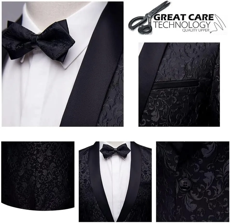 Cloudstyle Mens 2 Piece Floral Jacquard Dress Suit Set 1 Button Print Dinner Jacket Pants
