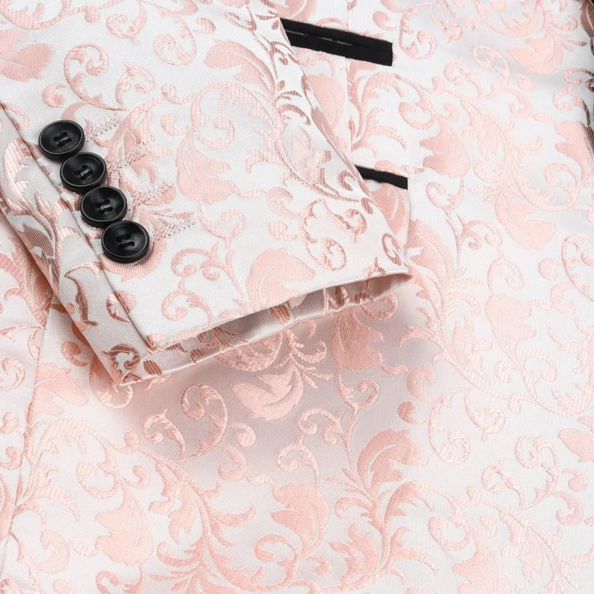 Cloudstyle Mens 2 Piece Floral Jacquard Dress Suit Set 1 Button Print Dinner Jacket Pants