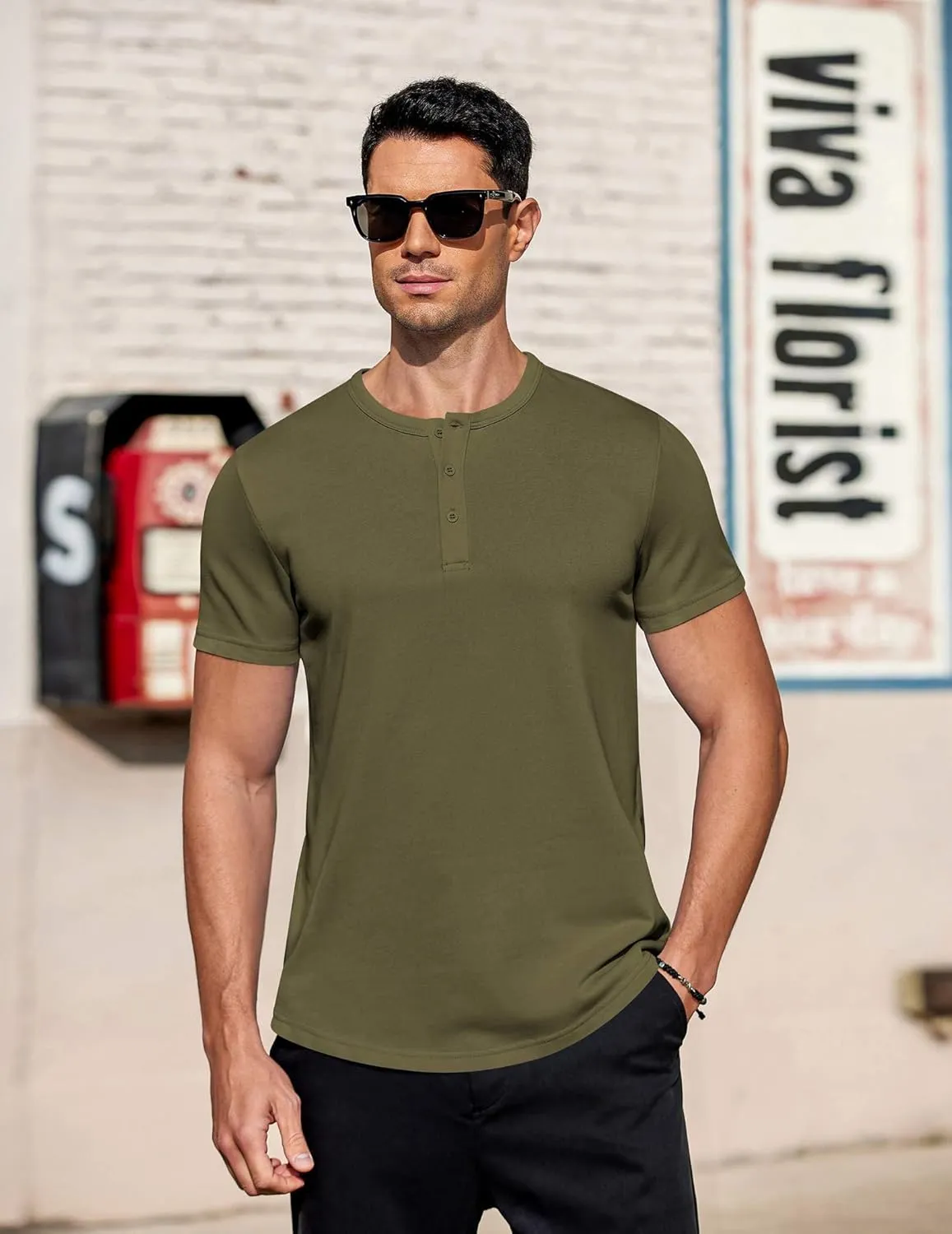 COOFANDY Men's Casual Henley T-Shirts Summer Short Sleeve Cotton Shirts Basic Button Tee Tops