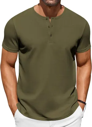 COOFANDY Men's Casual Henley T-Shirts Summer Short Sleeve Cotton Shirts Basic Button Tee Tops