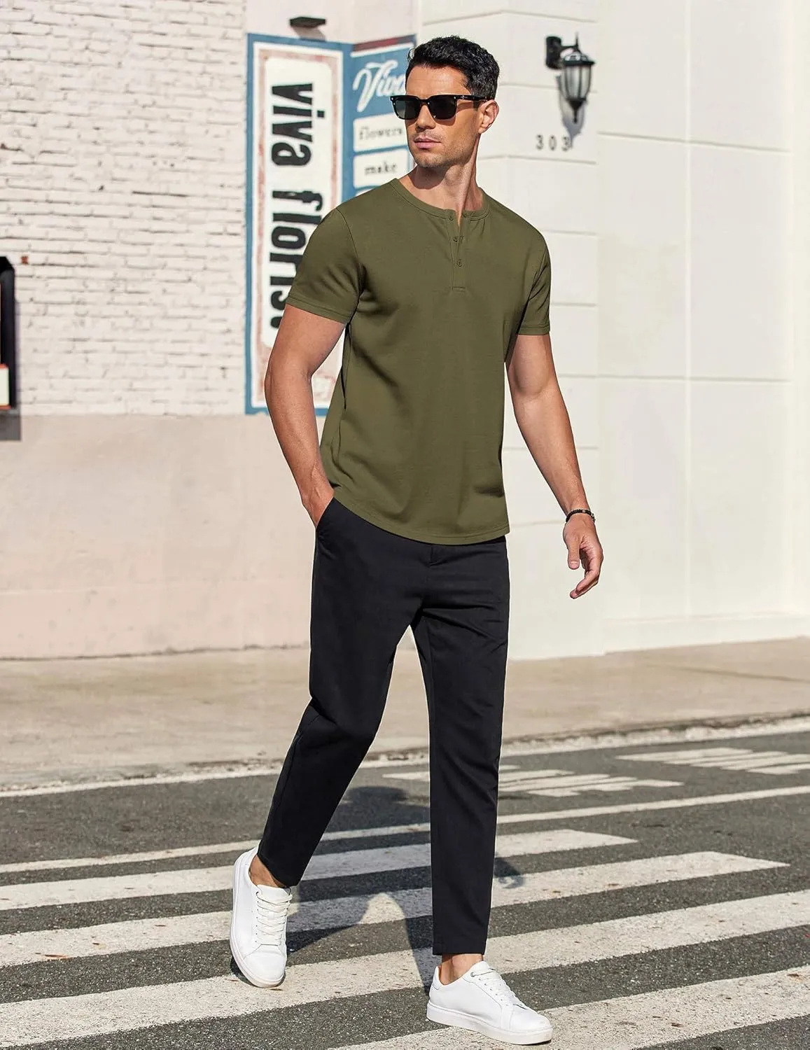 COOFANDY Men's Casual Henley T-Shirts Summer Short Sleeve Cotton Shirts Basic Button Tee Tops